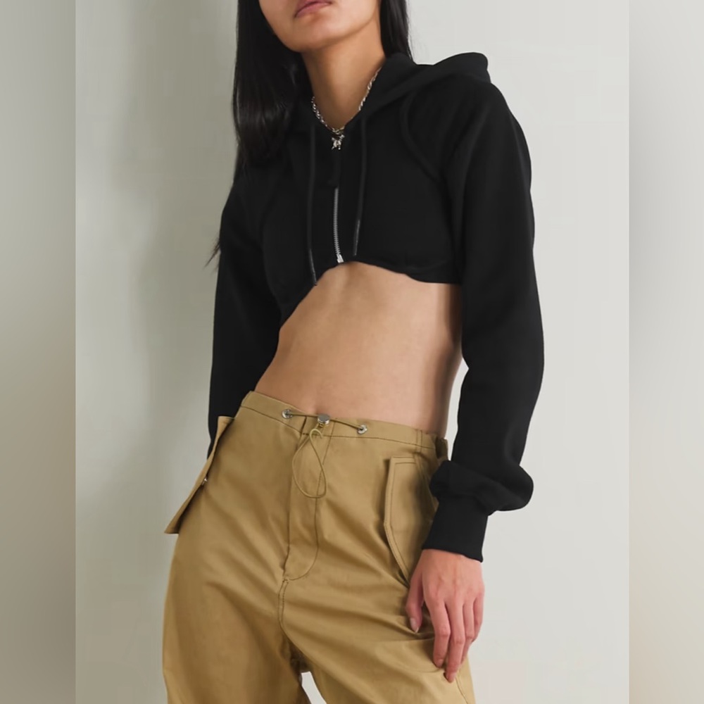 Authentic JEAN PAUL GAULTIER black cropped hoodie size XL